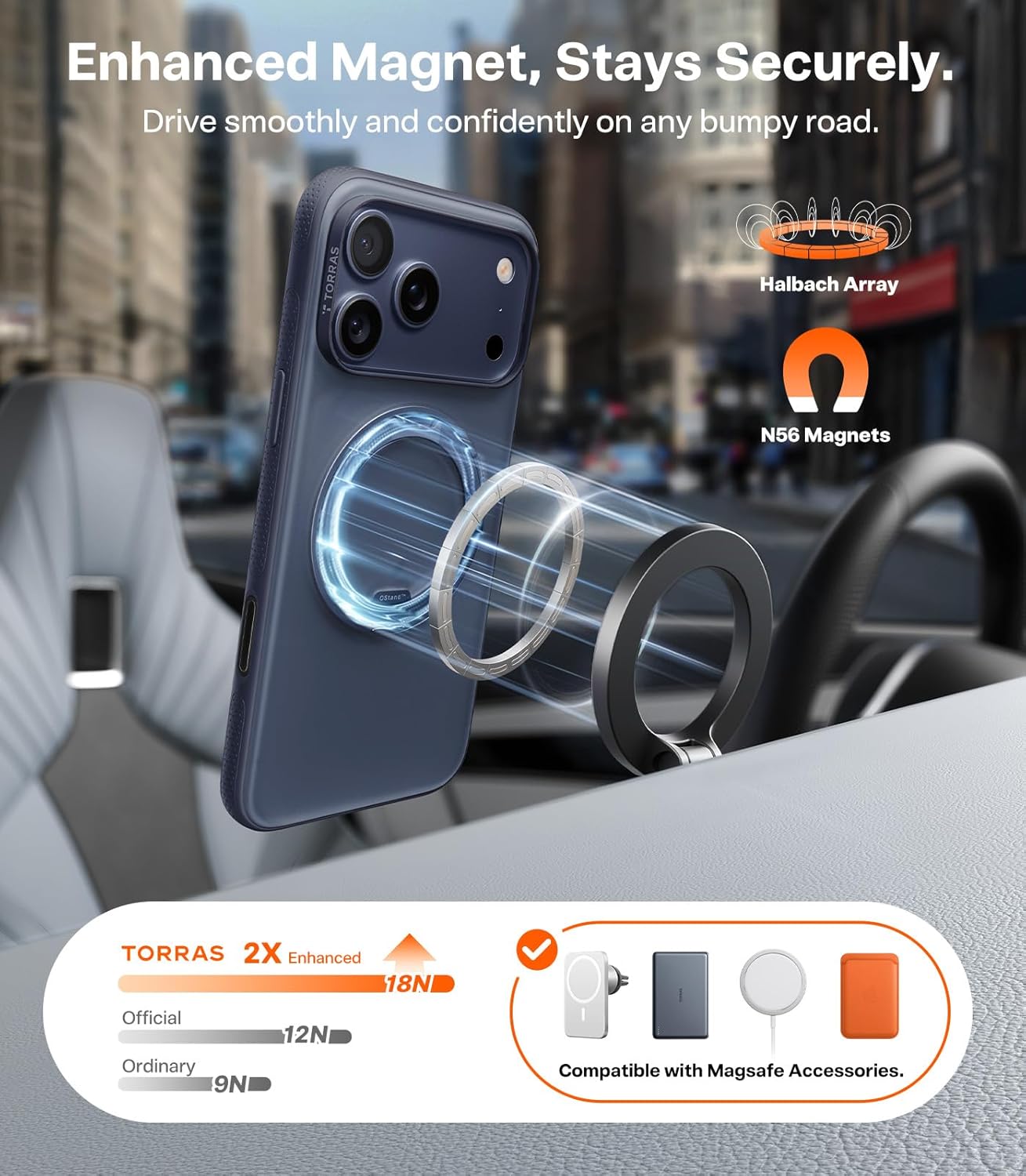 TORRAS 360 Magnetic Stand for iPhone 17 Pro Max Case, [Fit for MagSafe] [4X Military-Grade Protection] Slim Case for iPhone 17 Pro Max, 6.9", Translucent Deep Blue, Ostand O3 Fitness Series