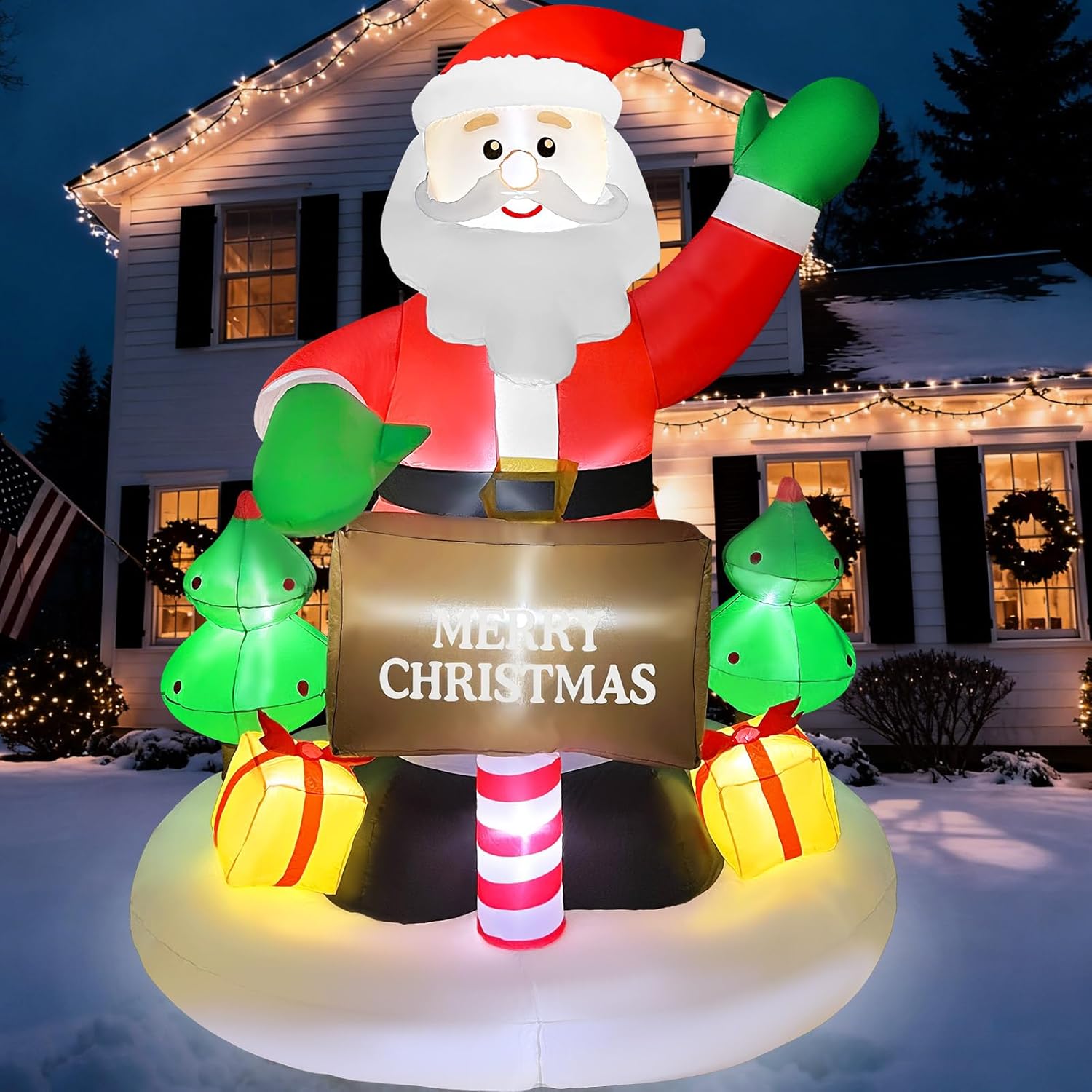 2025 Christmas Inflatable Santa 6FT Holding Sign Santa Claus Christmas Inflatables Outdoor Decorations Xmas Santa Blow Up Yard Decor with 8 Built-in LEDs for Holiday Party Yard Garden Lawn Decor