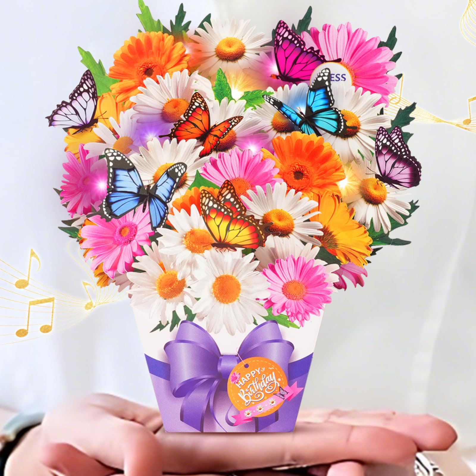 Christmas Cards with Lights and Music, Christmas Bouquet with Snowman, Popup Musical Greeting Card for Holiday New Year