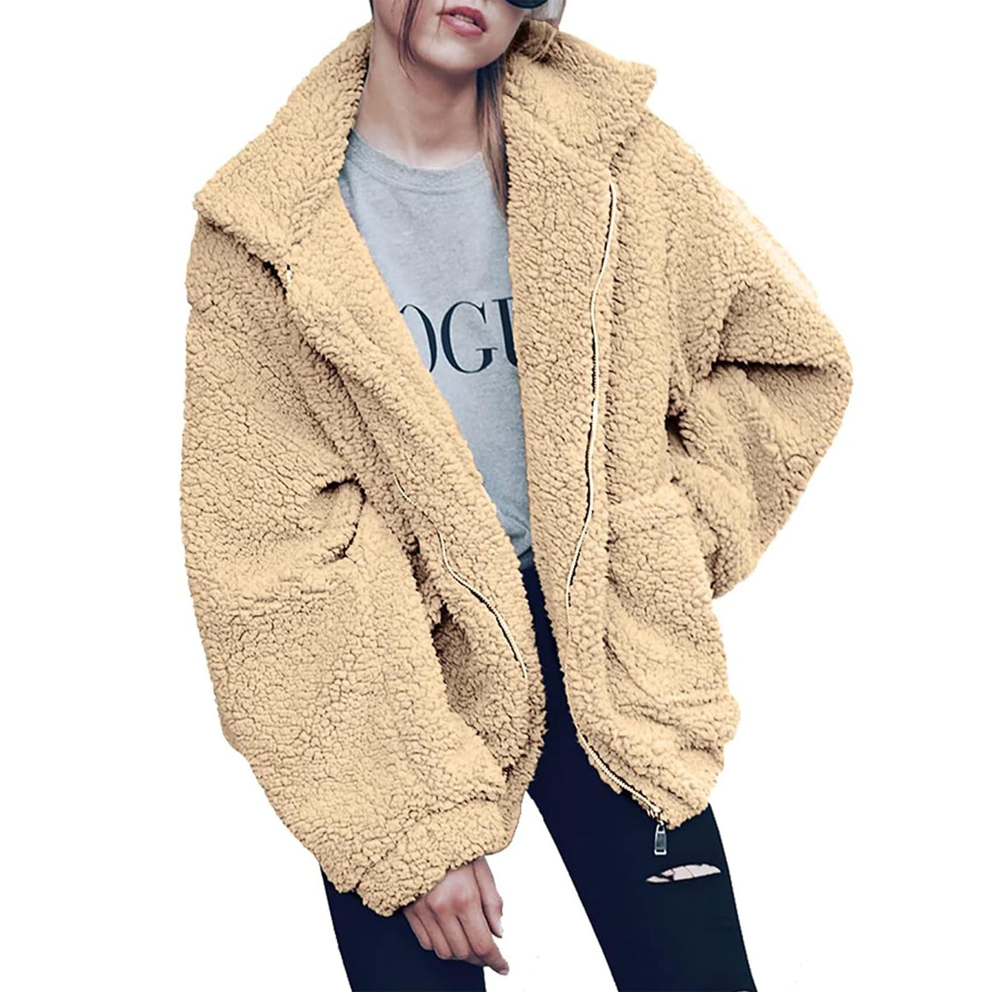 PRETTYGARDEN Women's Fashion Winter Coats Sherpa Fleece Faux Fur Shearling Oversized Trendy Jackets Warm Outerwear Clothing