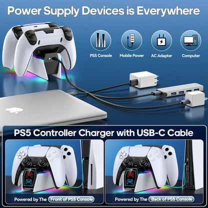 PS 5 Controller Charger Station Compatible with PlayStation 5 Faceplates Edge & Dual Controller, 9 Lightings PS 5 Accessories Charging Station, PS 5 Dock Stand with LED Indicator & On-Off Switch