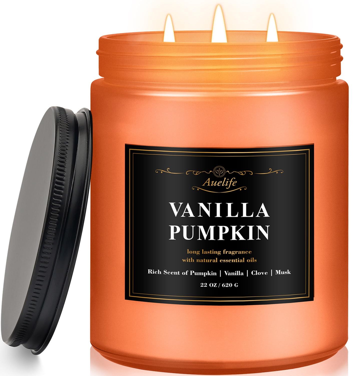 Auelife Spiced Vanilla Apple Scented Candle – 22oz Large 3-Wick Soy Candle, Cozy Fall & Autumn Candles for Home, Holiday Gift for Women & Men