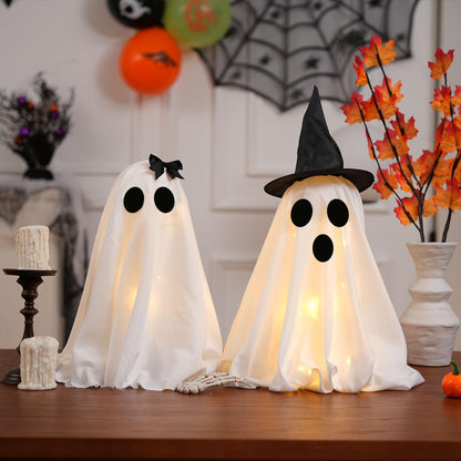 [Timer] Light Up Halloween Ghost Decorations, Set of 2 DIY Spooky Ghosts Crafts, Scary Ghost for Halloween Decor Indoor Home Mantel Shelf & Tabletop Decor
