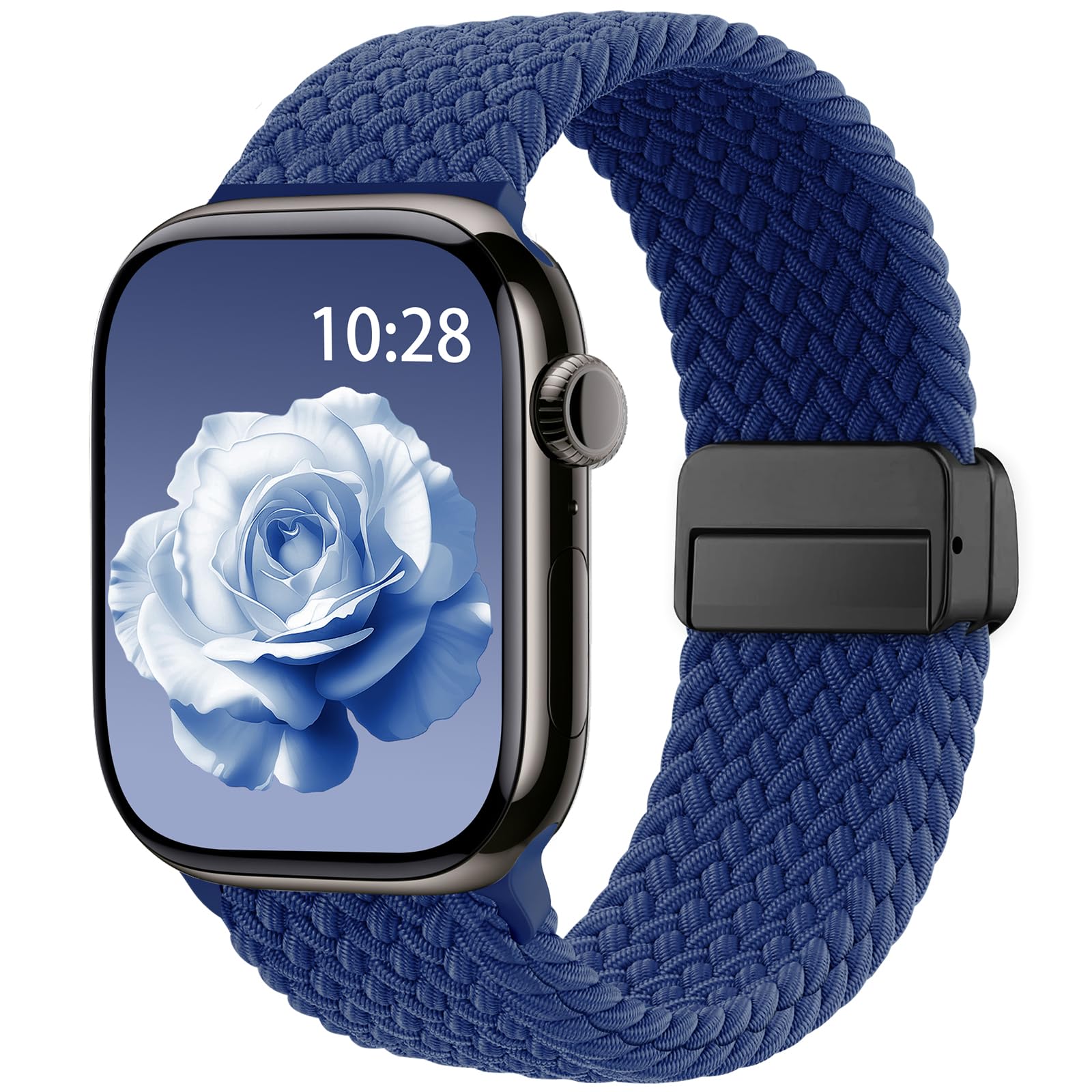 Braided Stretchy Band Compatible with Apple Watch Bands 38mm 40mm 41mm 42mm 44mm 45mm 46mm 49mm Women Men, Soft Nylon Solo Loop Magnetic Sport Strap for iWatch Series 10 9 8 7 6 5 4 3 2 1 SE Ultra