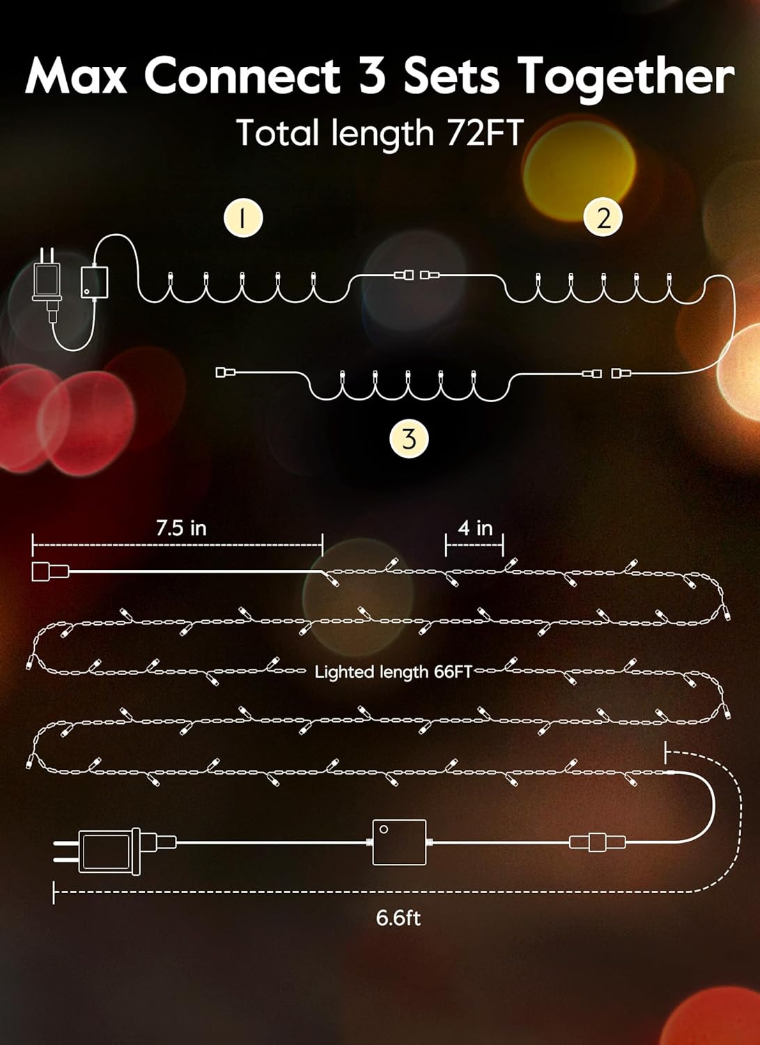 66FT 200 LED Christmas Tree Lights, Twinkle Fairy Lights String with 8 Flashing Modes String Lights for Indoor Bedroom Outdoor Christmas Trees Garland Wreath Holiday Decorations, Warm White