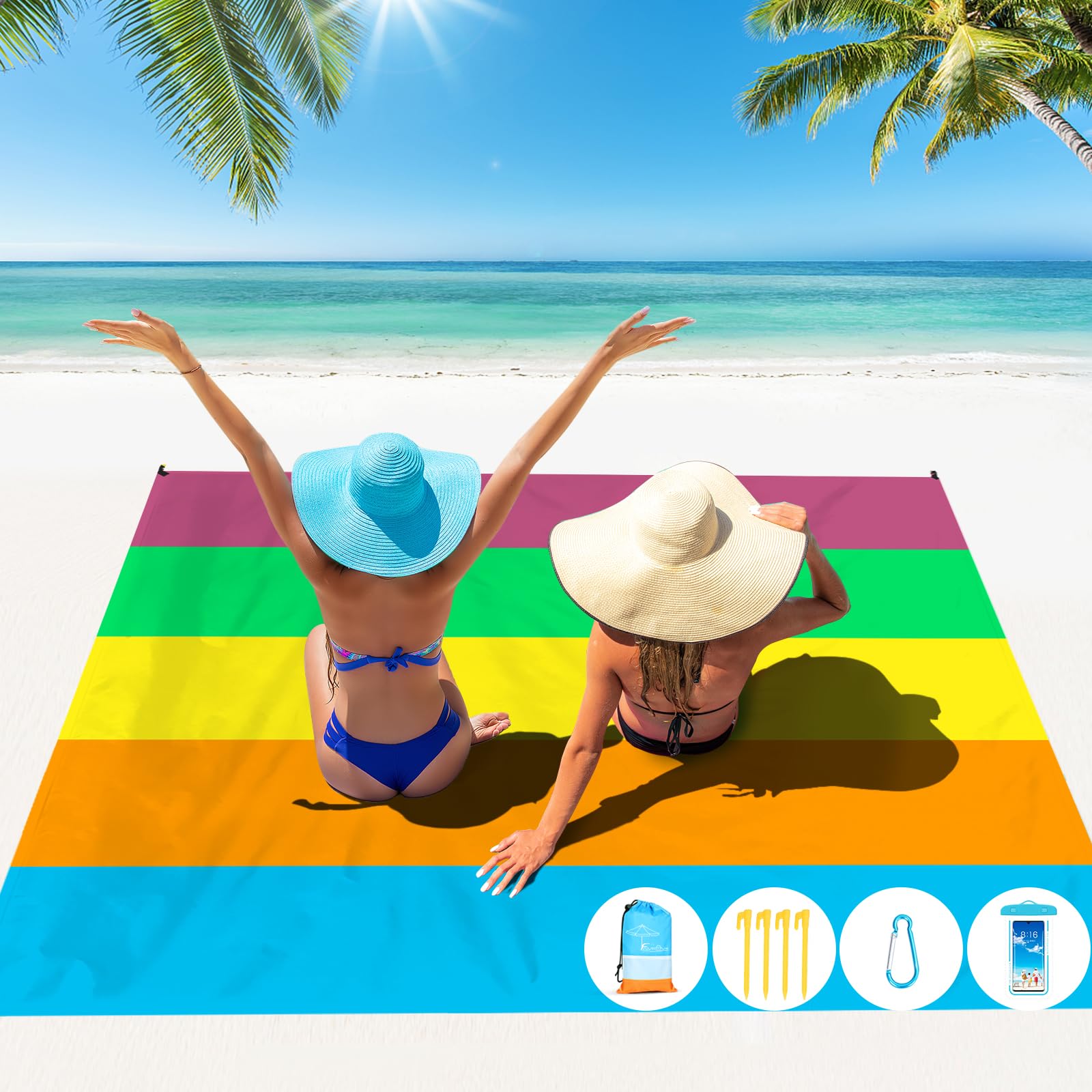 Beach Blanket Oversized Extra Large 78" X 81",Waterproof Sandproof Beach Blanket 1-7 Adults Lightweight Durable for Travel Camping Hiking Picnic