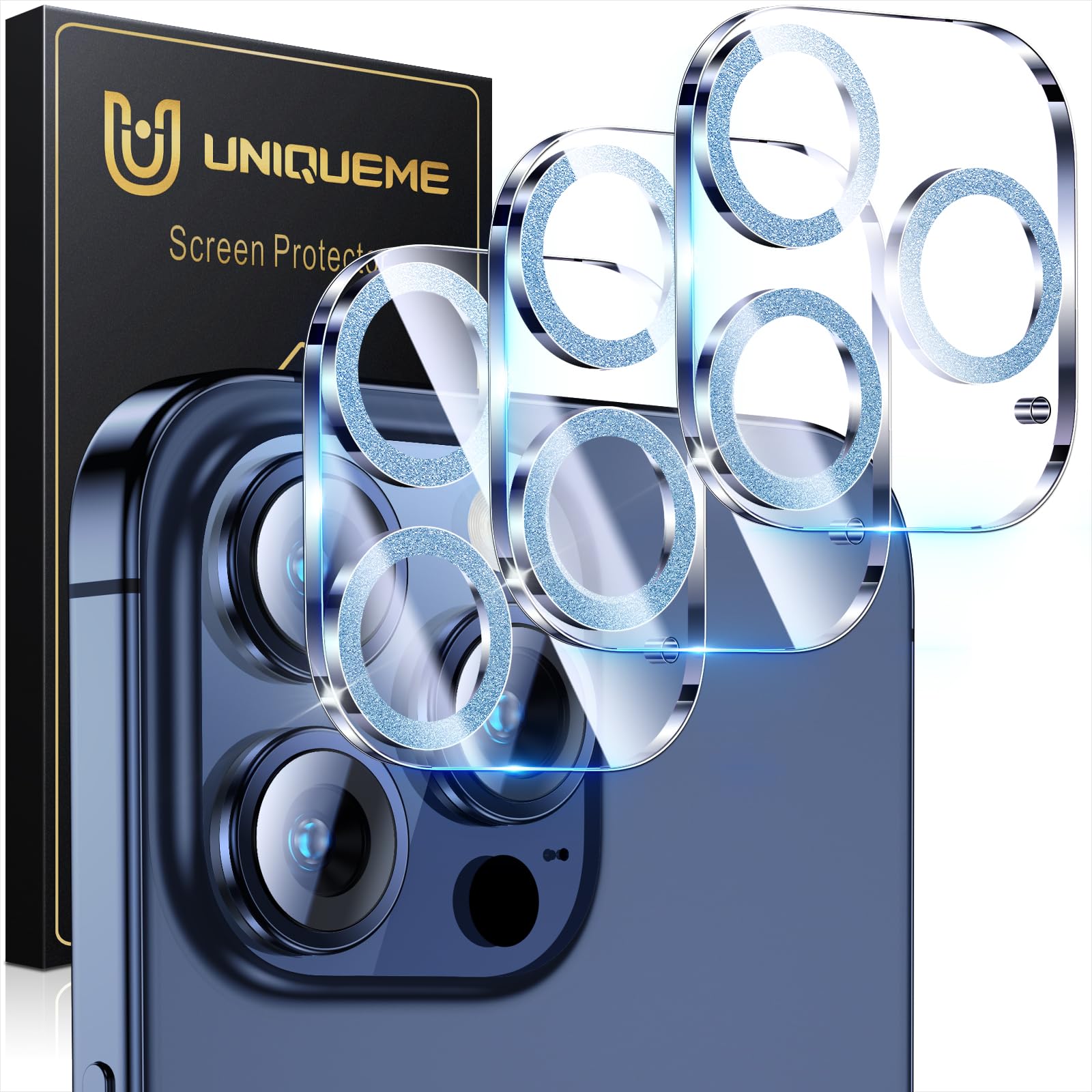 UniqueMe Compatible for 3 Pack iPhone 17 Pro Camera Lens Protector - [Drop Protection] 9H Tempered Glass Camera Cover Screen [Update New Version]【Not for 17 Pro Max】