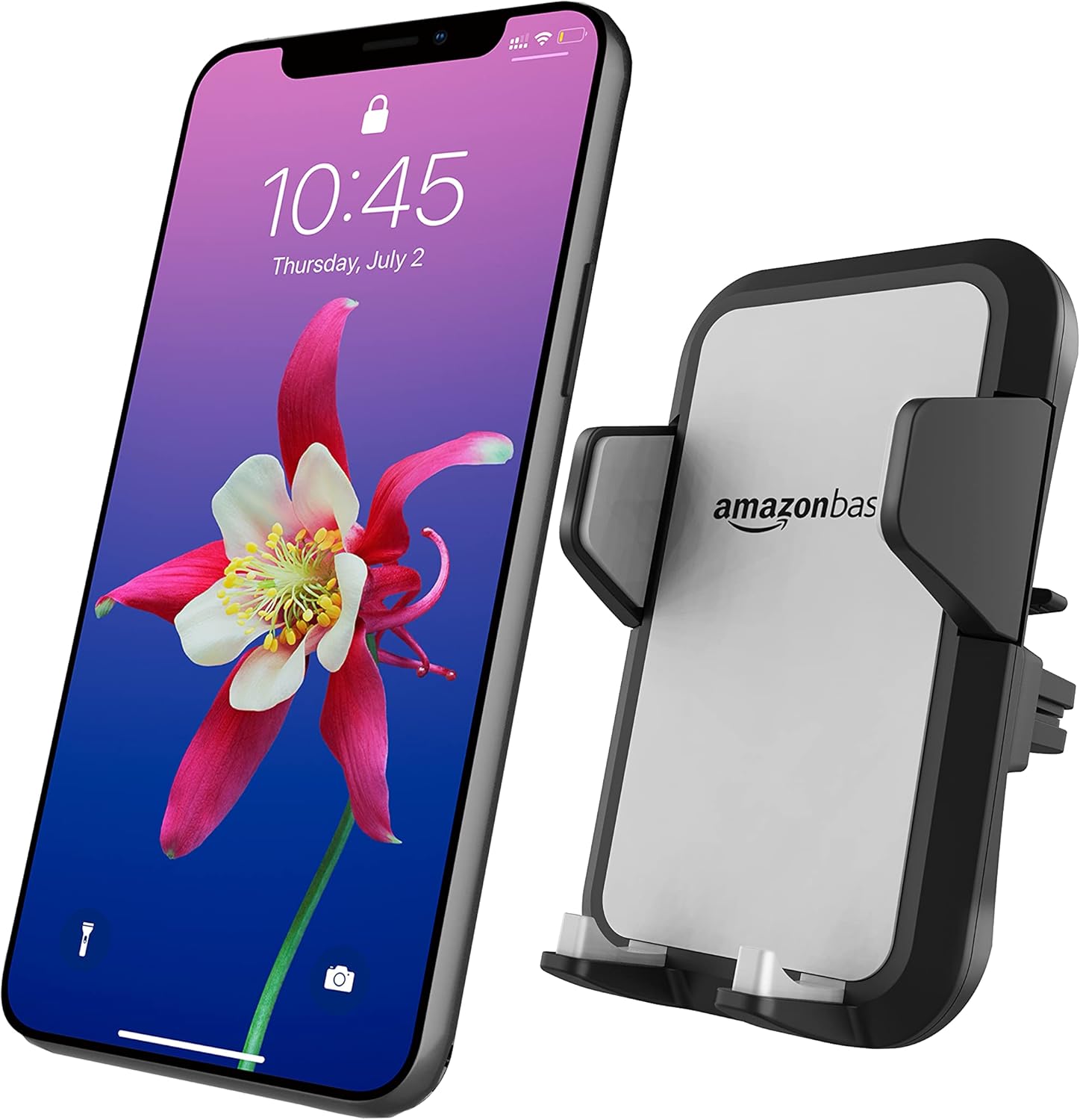Amazon Basics Universal Portable Smartphone Holder for Car, Easy to Install Air Vent Mount, Adjustable and Secure, Grey
