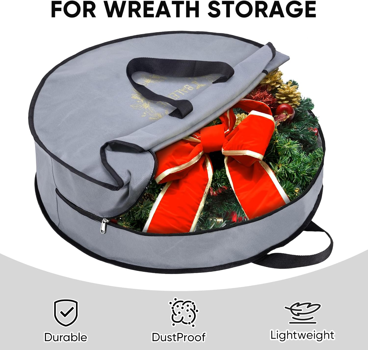 BALEINE 2 Pack Wreath Storage Container, Christmas Wreath Storage Bag with Reinforced Handle for Holiday Xmas (Green, 24"X8")