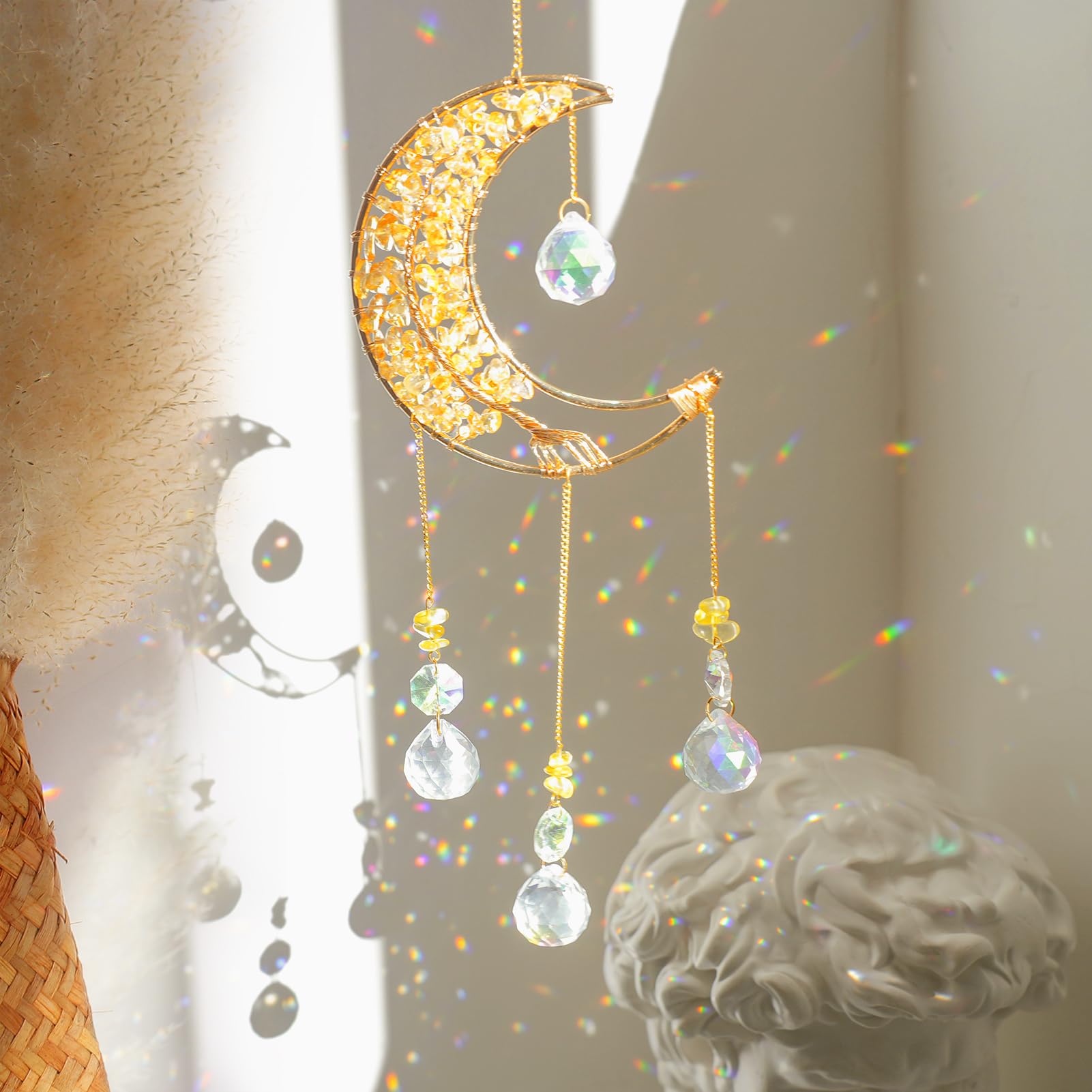 Crystal Moon Suncacher-Sun Catchers Indoor Window Prism Moon Crystal Dream Catcher Natural Healing Stones Rainbow Maker Garden Car Decoration Outdoor (Amethys)