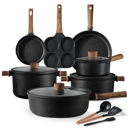 CAROTE Nonstick Pots and Pans, Induction Cookware Set 16pcs Kitchen Cooking Sets, Pot and Pan Non Stick w/Frying pan (PFOS, PFOA Free)