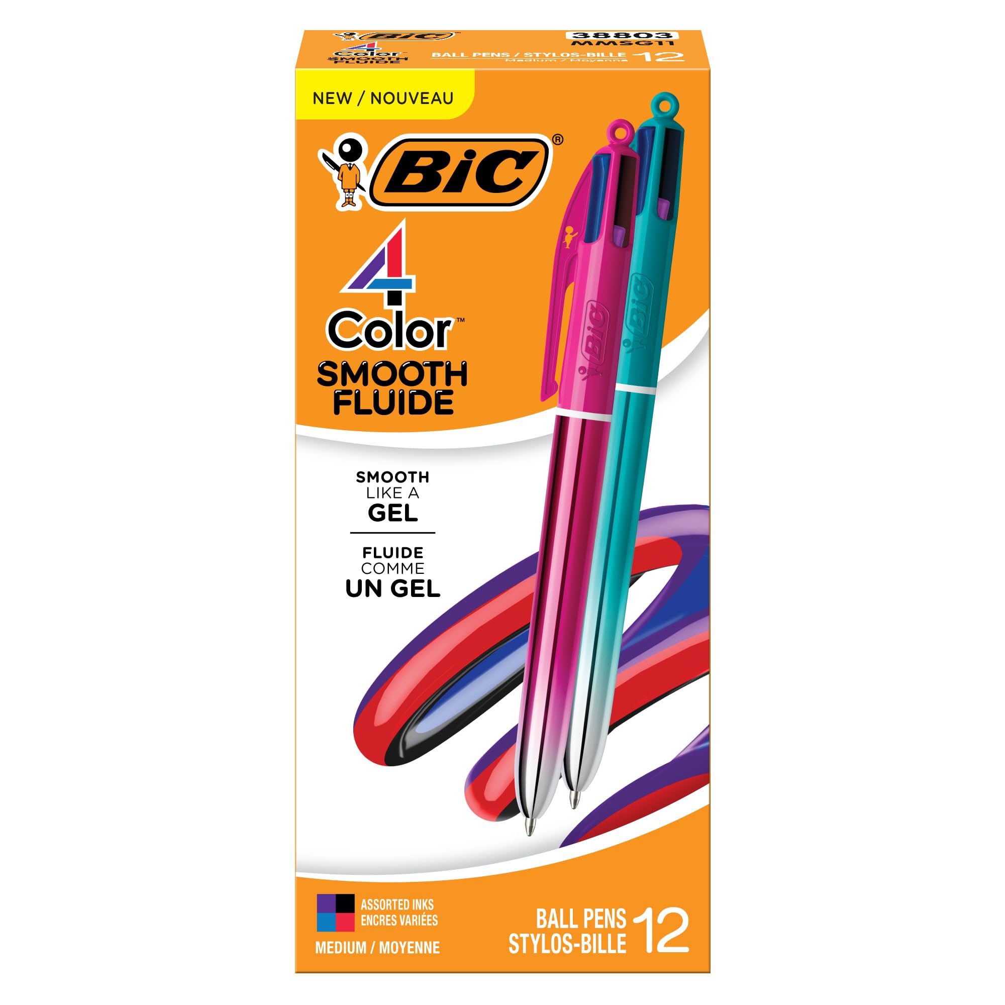 BIC 4 Color Pastel Ballpoint Pen with 1.0 mm Medium Point, Retractable, 12-Count Pack in Assorted Ink