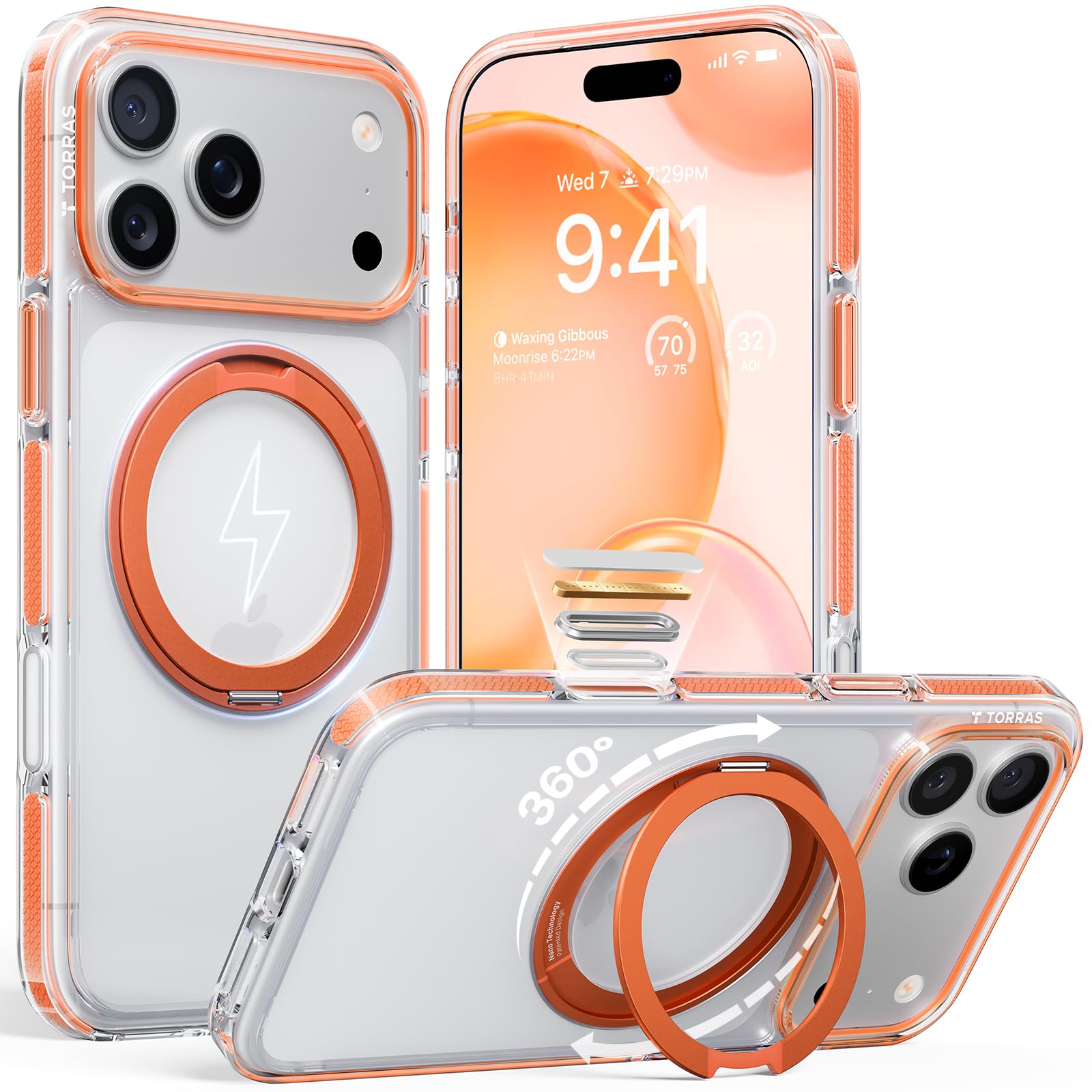 TORRAS 360 Magnetic Stand for iPhone 17 Pro Max Case, [Fit for MagSafe] [4X Military-Grade Protection] Slim Case for iPhone 17 Pro Max, 6.9", Translucent Deep Blue, Ostand O3 Fitness Series