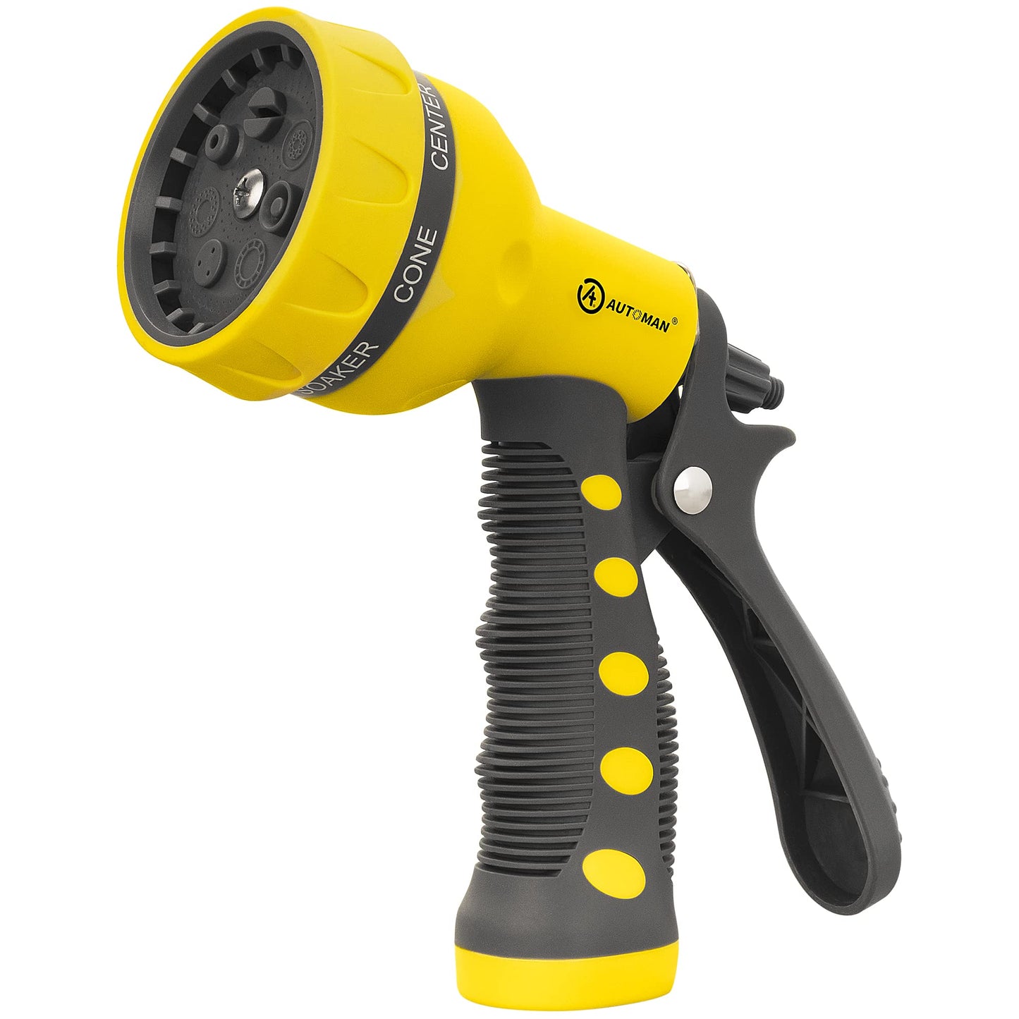 AUTOMAN-Garden-Hose-Nozzle, ABS Water Spray Nozzle with 7 Adjustable Watering Patterns, Slip Resistant for Watering Plants, Lawn& Garden, Washing Cars, Cleaning, Showering Pets & Outdoor Fun.