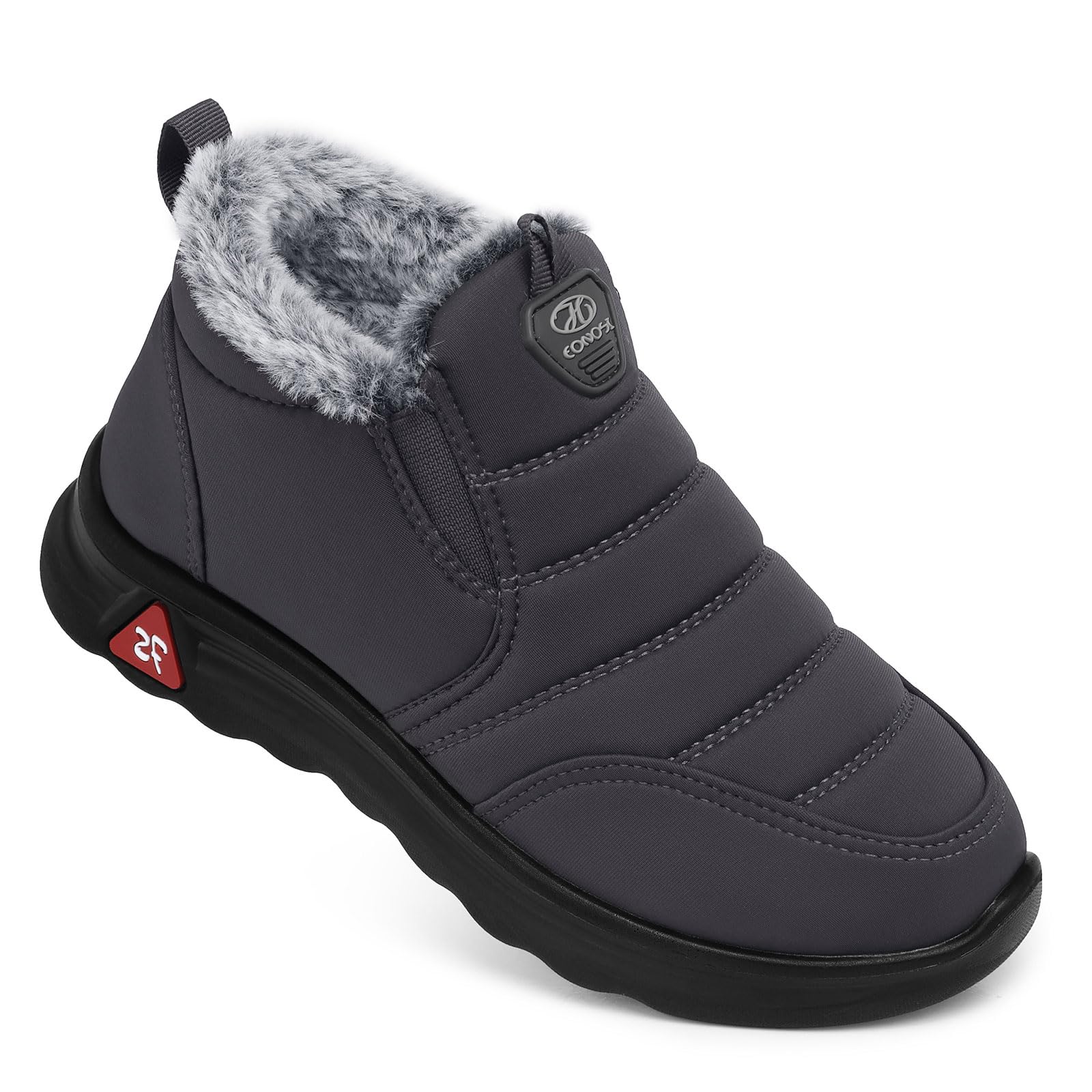 SHIBEVER Winter Boots for Women: Black Warm Fur Lined Slip on Ankle Snow Boots Comfortable Waterproof Outdoor Shoes Size