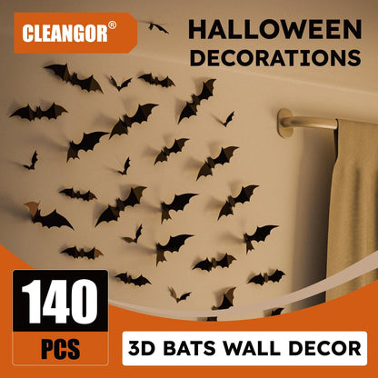 140Pcs Bats Halloween Decor, Spooky Halloween Party Supplies Stickers, 3D Bats Wall Decal, Cute Halloween Decorations Indoor for Bedroom, Bathroom, Home, Door, Window, Office
