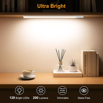Gritin 10.2inch Under Cabinet Lighting Rechargeable -84 LED Super Bright,3-Color& 5 Level Brightness,4 Modes,Motion Sensor,Long Lasting- Easy Installation Magnetic Under Cabinet Closet Lights -2 Pack