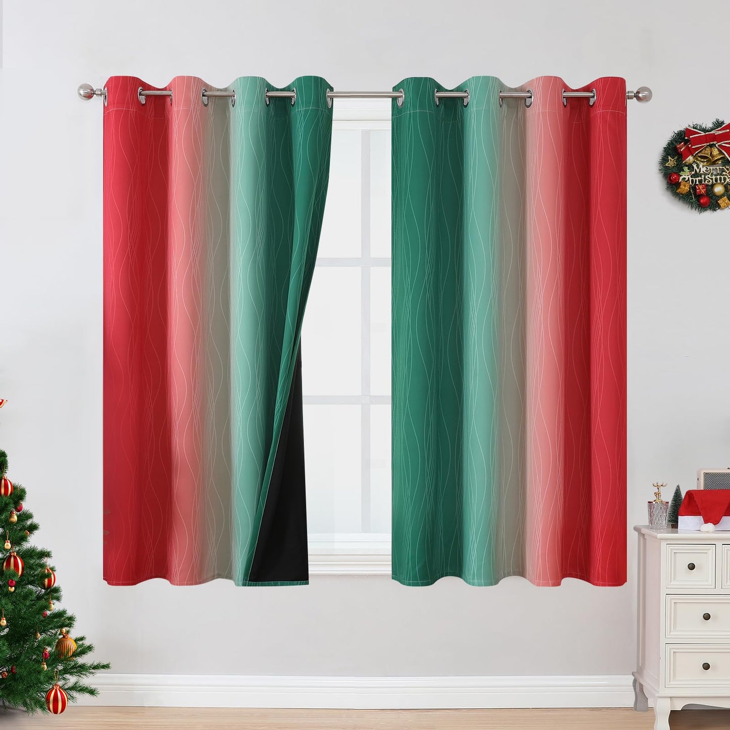 Estelar Textiler Beige and Greyish White Blackout Curtains for Living Room, Full Room Darkening Gradient Drapes for Bedroom, Thermal Insulated Ombre Grommet Curtains for Dining Room,52Wx84L,2 Panels