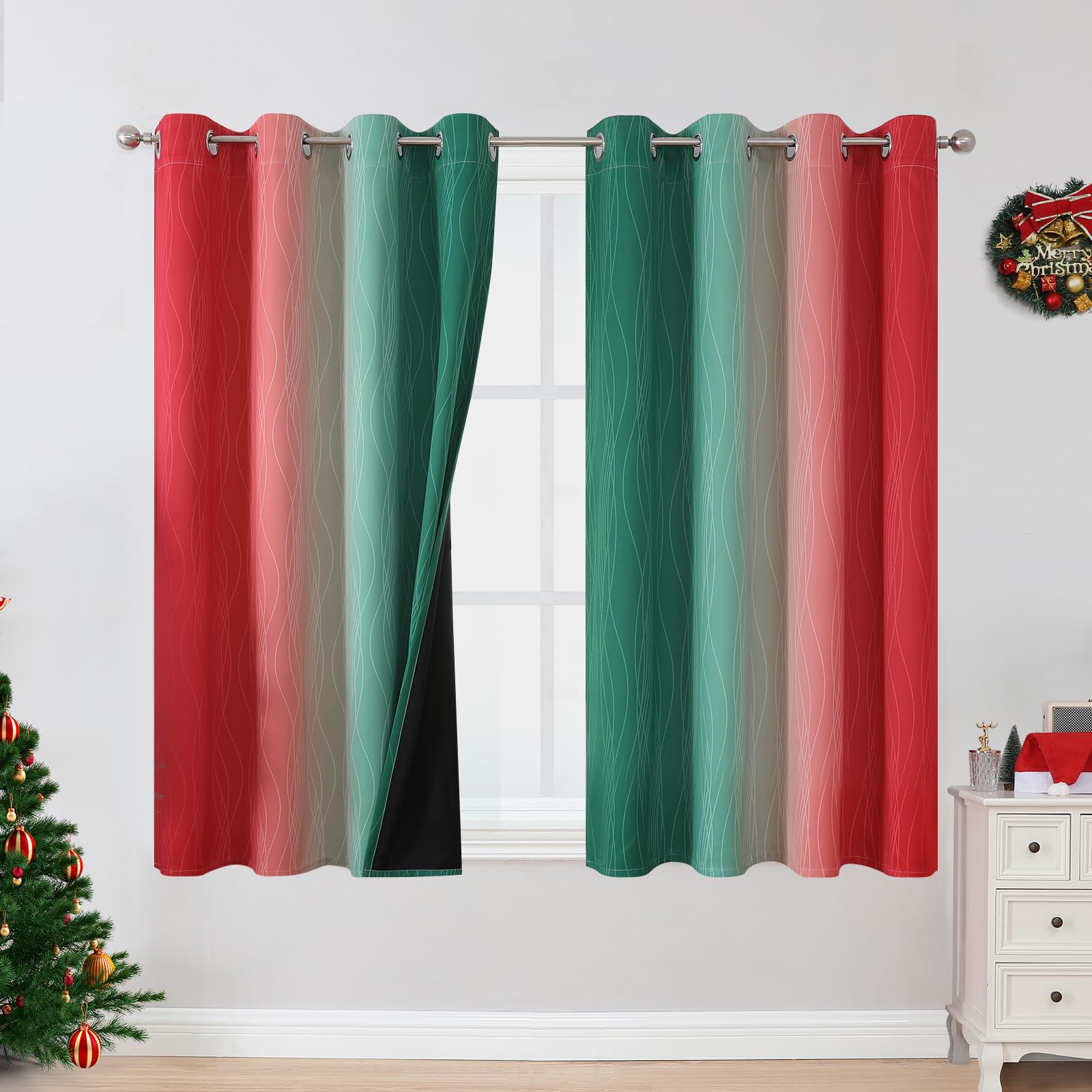 Estelar Textiler Beige and Greyish White Blackout Curtains for Living Room, Full Room Darkening Gradient Drapes for Bedroom, Thermal Insulated Ombre Grommet Curtains for Dining Room,52Wx84L,2 Panels