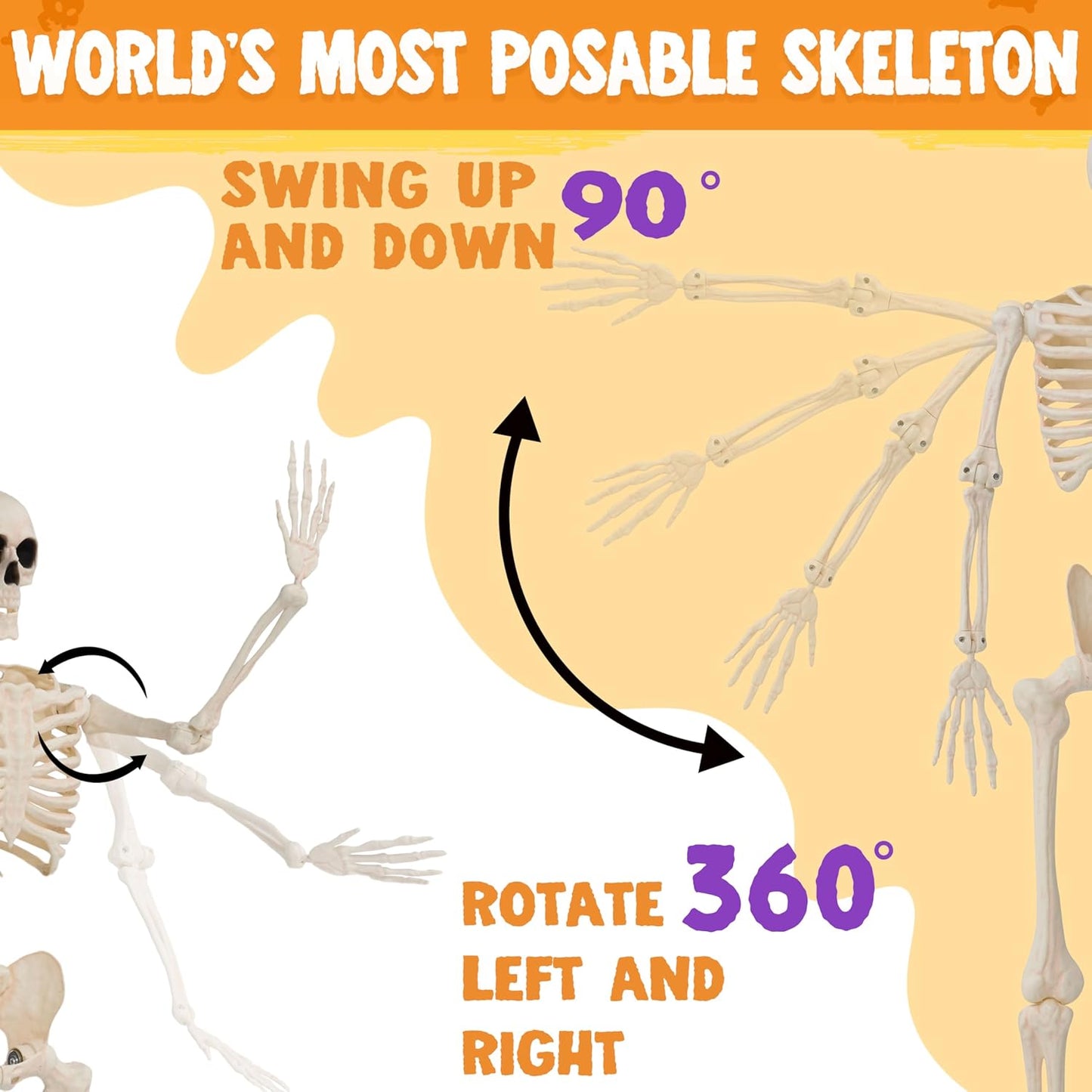 JOYIN 36" Halloween Skeleton Decor, 3FT Full Body Stayable Movable Joints, Posable Hanging Skeletons for Halloween Decoration, Yard, Graveyard, Haunted House Props, Spooky Scene Party Favor