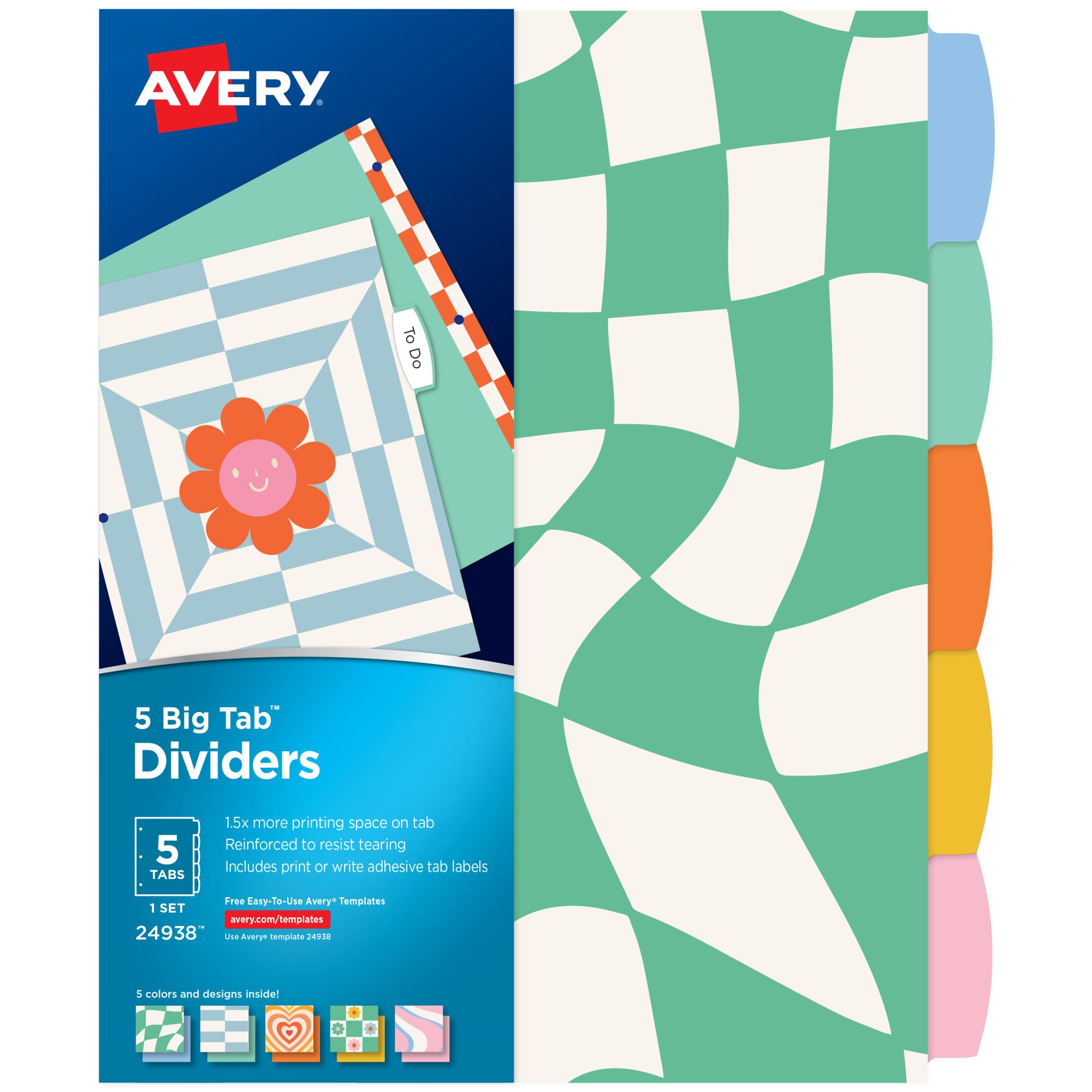 Avery Luxe Collection Holographic Big Tab Fashion Dividers for 3 Ring Binders, 5 Tab Set, Confetti Pattern, 1 Set (24929)