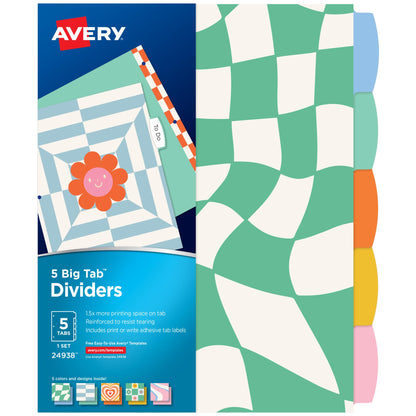 Avery Luxe Collection Holographic Big Tab Fashion Dividers for 3 Ring Binders, 5 Tab Set, Confetti Pattern, 1 Set (24929)