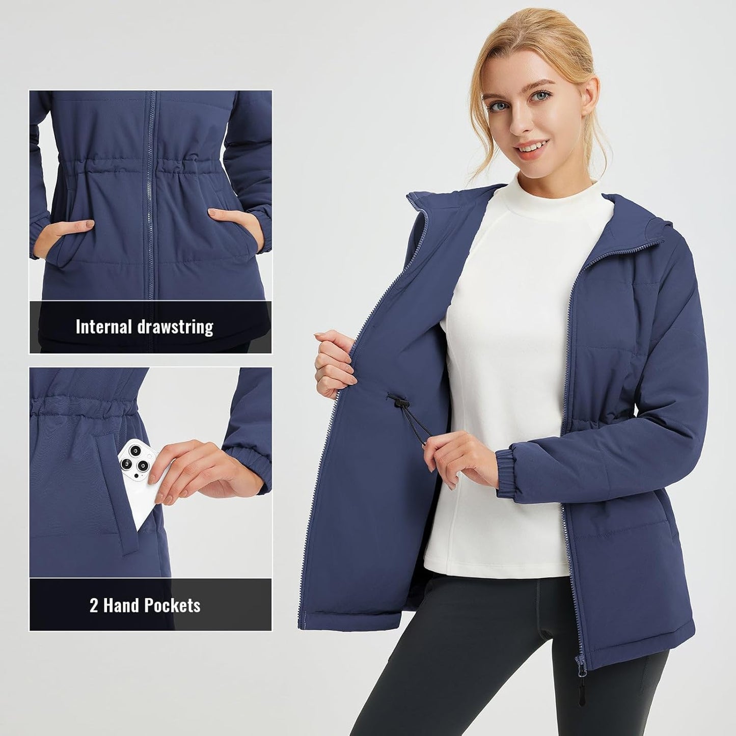 baleaf Women's Wnter Coat Long Puffer Jacket Quilted Jackets with Hood Warm Running Insulated Hiking Snow