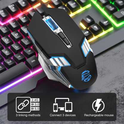 Bluetooth Gaming Mouse, RGB Rechargeable USB Wireless Mouse, Quiet Click, LED Backlit, Ergonomic, with Side Button, 6 Button, DPI Adjustable, Computer Mice for Laptop PC MacBook Chromebook - Grey