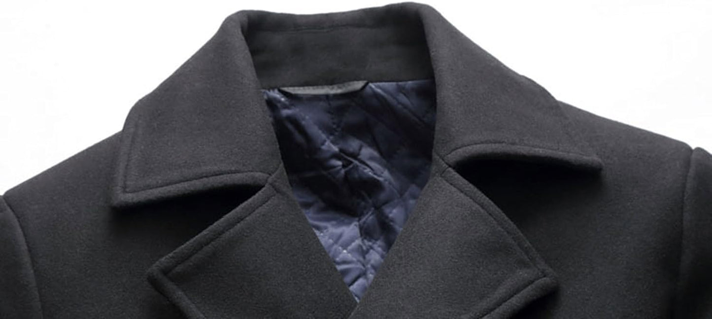 chouyatou Men's Classic Notched Collar Double Breasted Wool Blend Pea Coat