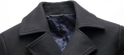 chouyatou Men's Classic Notched Collar Double Breasted Wool Blend Pea Coat