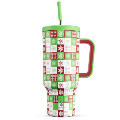Meoky 40 oz Christmas Tumbler with Handle and Straw, Xmas Tumbler with Lid and Straw, Insulated Stainless Steel Travel Mug, Christmas Gifts for Women Men Adults (Jolly Reindeer)
