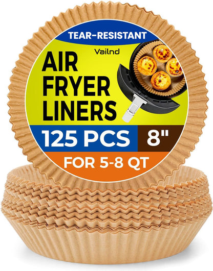 Air Fryer Paper Liners, 125Pcs Parchment Paper, Air Fryer Liners Disposable for Microwave, Non-Stick Air Fryer Liner Square Free of Bleach (8IN)