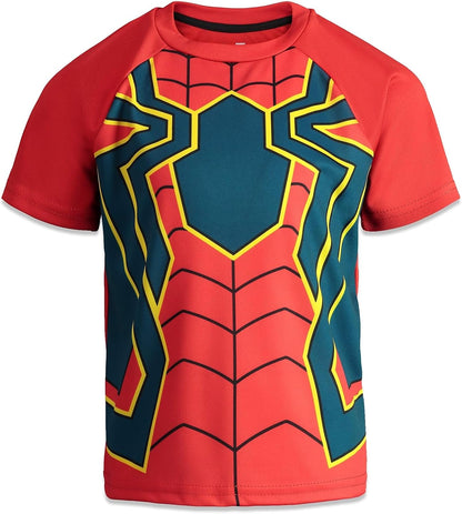 Marvel Avengers Spider-Man Mech Strike 4 Pack Cosplay Athletic T-Shirts Toddler to Big Kid Sizes (2T - 18-20)