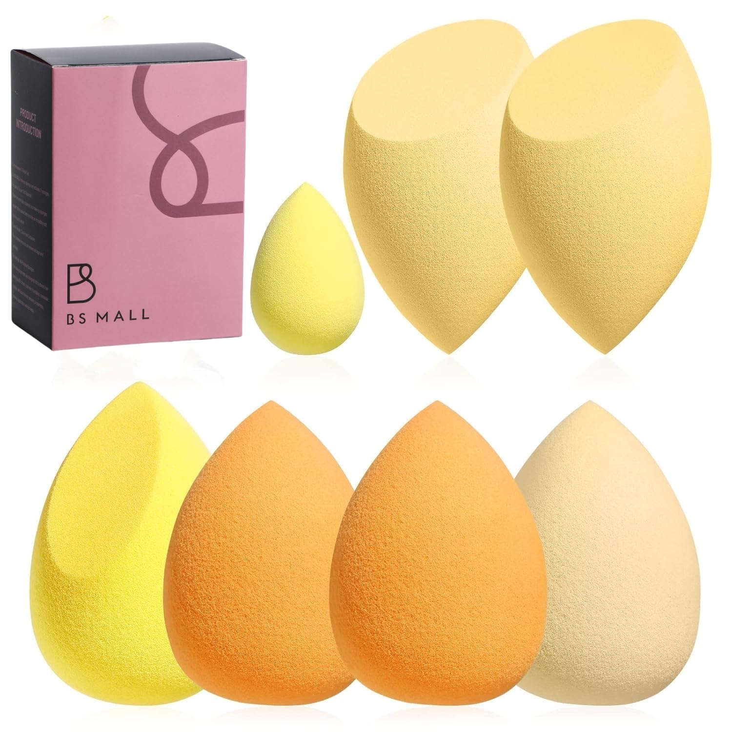 Makeup Sponge Set BS-MALL with Storage Case 7 Pcs for Liquid, Cream, and Powder, Foundation with 1 Mini Makeup Sponge Pink (A-Pink）