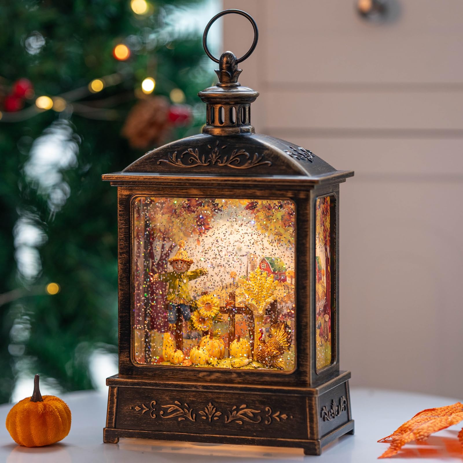 Christmas Snow Globe Swirling Glittering Nativity Scene with Music, USB Lined/Battery Operated Lighted Water Lantern for Christmas Festival Decoration Gifts