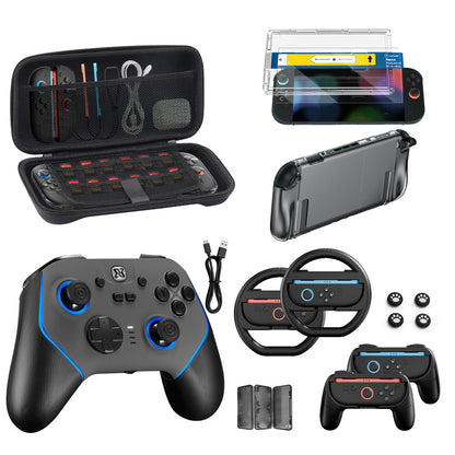 Switch 2 Pro Controllers Accessories Bundle for Nintendo 17-in-1: Carrying Case, Screen Protector, Thumb Grip for Joycon, Dockable Console Protective Cover Shell, Steering Wheel, 2025 Switch2 Game Kit