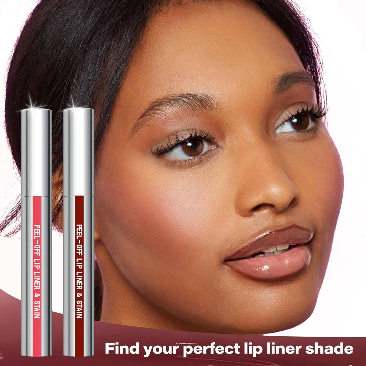 Cilrofelr Peel Off Lip Liner Stain, Long Wear Tattoo Lip Liner with Tweezer, Peel Off Lip Stain with Matte Finish, Long Lasting, Waterproof, Transfer-proof, Highly Pigmented Color (Rose)