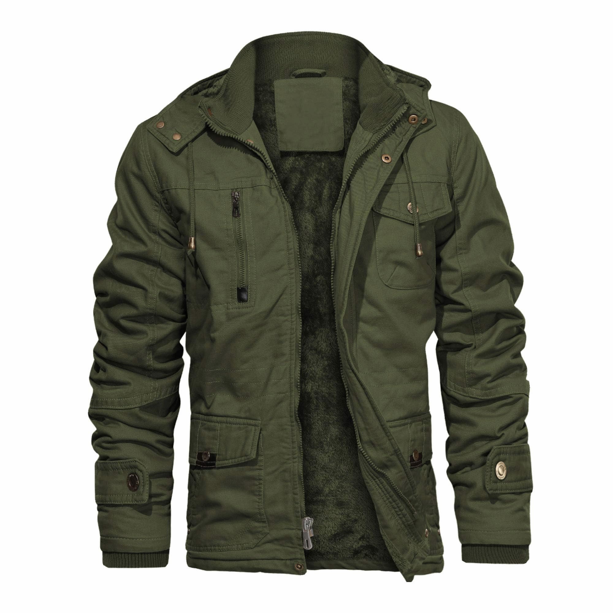 CHEXPEL Men's Thick Winter Jackets with Hood, Fleece Lining, Cotton Military Work Jackets with Cargo Pockets, Outwear