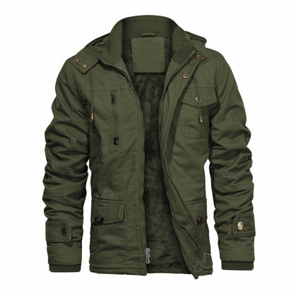 CHEXPEL Men's Thick Winter Jackets with Hood, Fleece Lining, Cotton Military Work Jackets with Cargo Pockets, Outwear