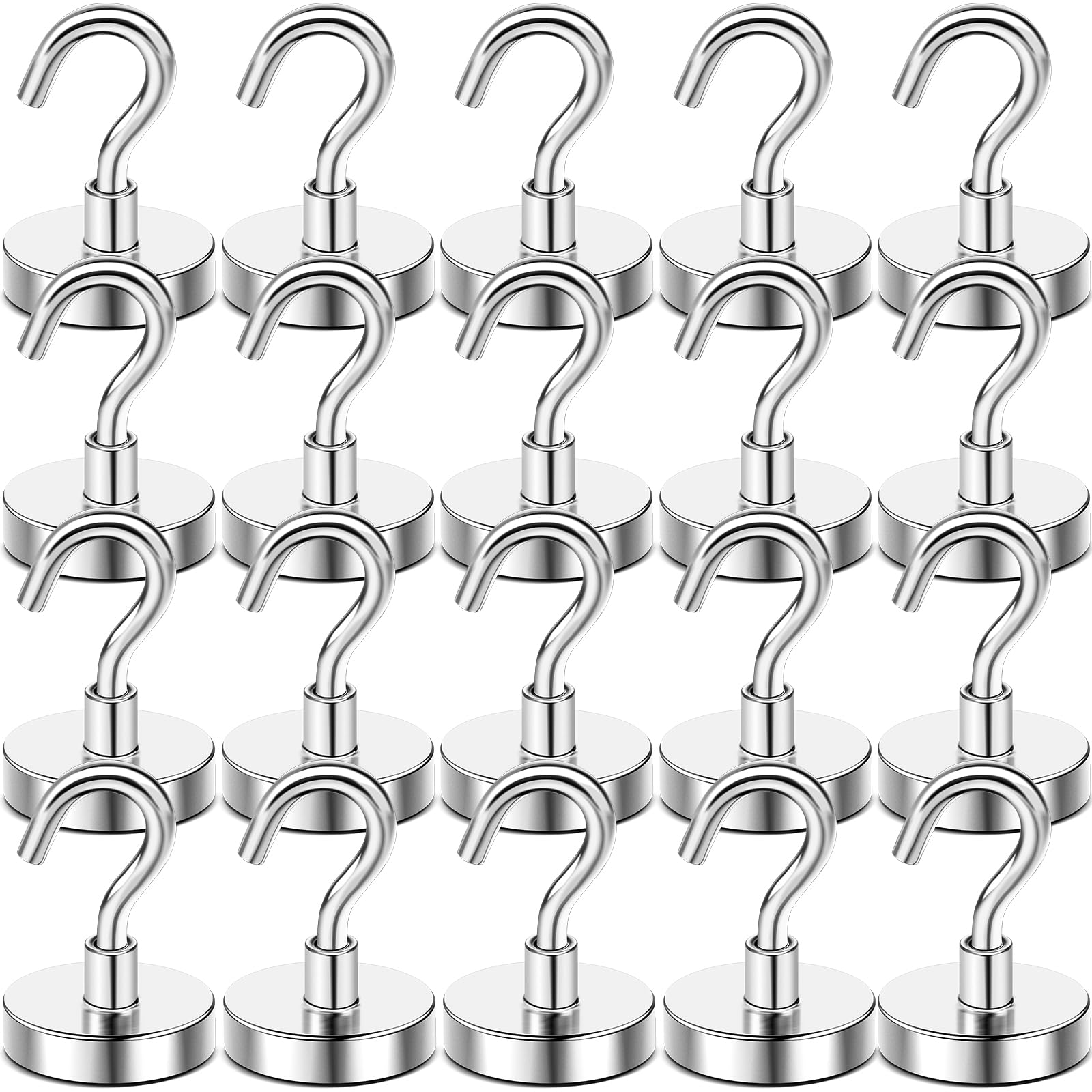 DIYMAG Magnetic Hooks, 30lbs+ Magnet Hook 2025 Cruise Cabin Ship Essentials Heavy Duty Strong Magnets Refrigerator Fridge Hanging for Classroom Beach Vacation Kitchen Grills Home 20 Pack (Silver)