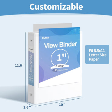SUNEE 3 Ring Binder 1 Inch 1 Pack, Clear View Binder Three Ring PVC-Free (Fit 8.5x11 Inches) for School or Office Supplies, White