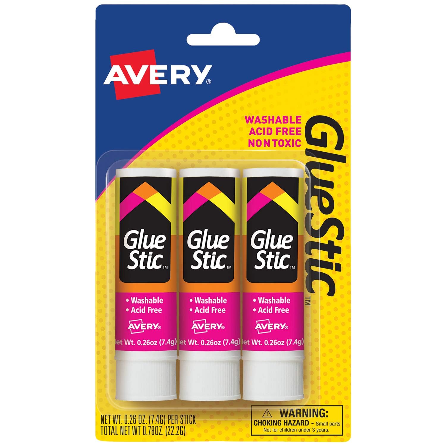 Avery Glue Stick White, Washable, Nontoxic, 0.26 oz. Permanent Glue Stic, 6pk (98095)