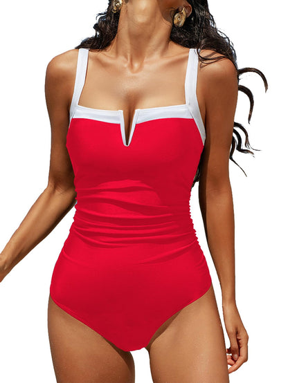 Limeeke Women's One Piece Swimsuits Color Block Slimming Tummy Control Bathing Suit V Vired Full Coverage Swimwear 2025