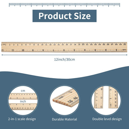 60 Pack Wooden Ruler 12 Inch Rulers Bulk Wood Measuring Ruler Office Ruler 2 Scale