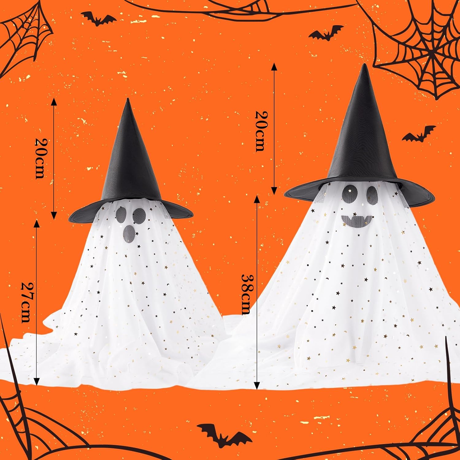 2Pcs Halloween Ghosts Decorations Indoor - Light Up Ghost Crafts with Sequined Netting, Cute Halloween Party Decorations, Spooky Ghost Decor for Home Table Fireplace Kitchen and Office