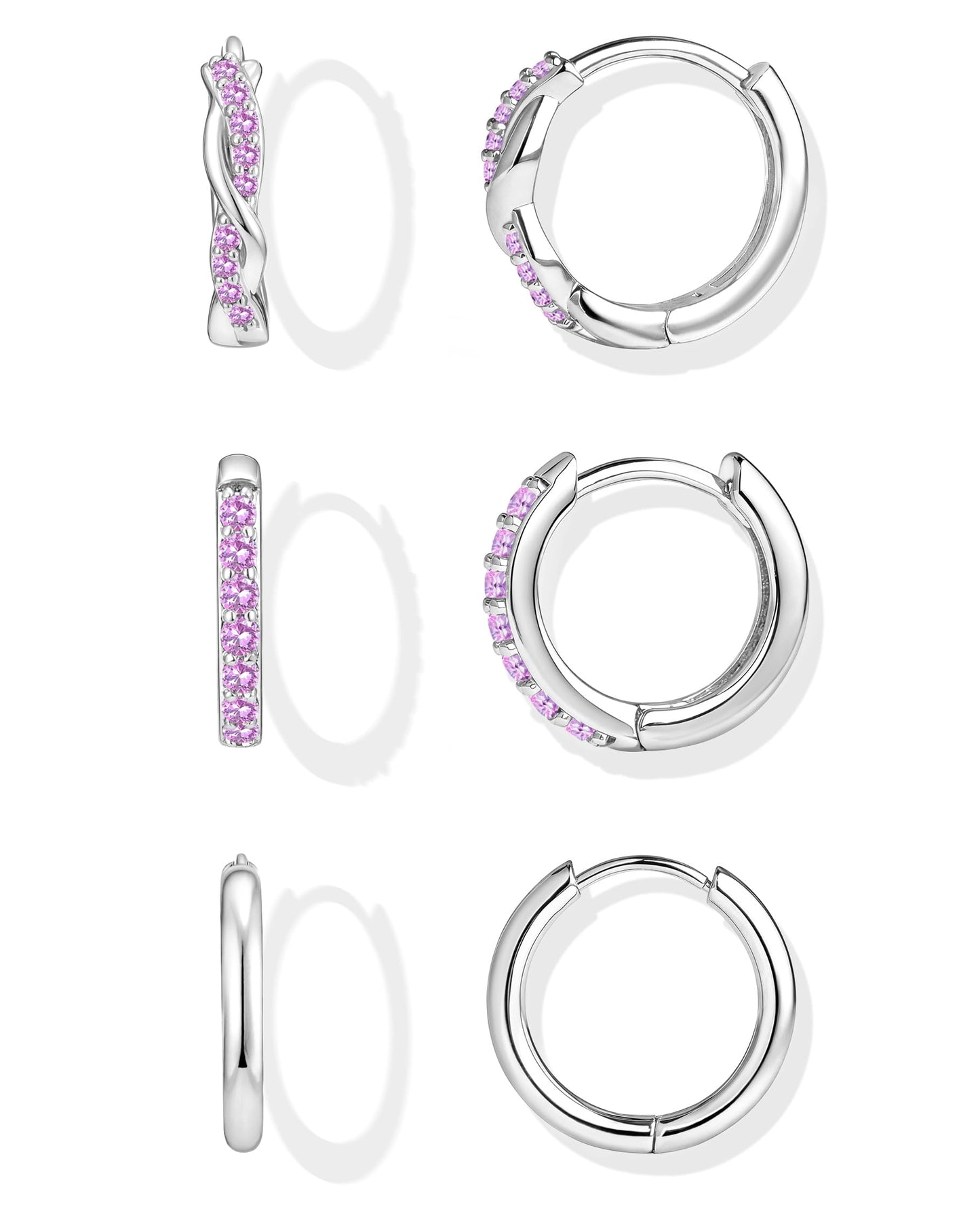 Inerney Gold Huggie Hoop Earrings Set for Women, Dainty Small Sterling Silver Earring Stacks Hypoallergenic Jewelry for Multiple Piercings, Trendy Twisted Cute Cartilage Hoops Birthstone Gift 3 Pairs
