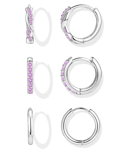 Inerney Gold Huggie Hoop Earrings Set for Women, Dainty Small Sterling Silver Earring Stacks Hypoallergenic Jewelry for Multiple Piercings, Trendy Twisted Cute Cartilage Hoops Birthstone Gift 3 Pairs