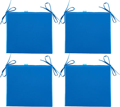 ARTPLAN Outdoor/Indoor Chair Pads,Patio Dining Chair Cushions Set of 4,Sqaure Replacement Cushions with Ties,18.5x16x3 Inch,Blue