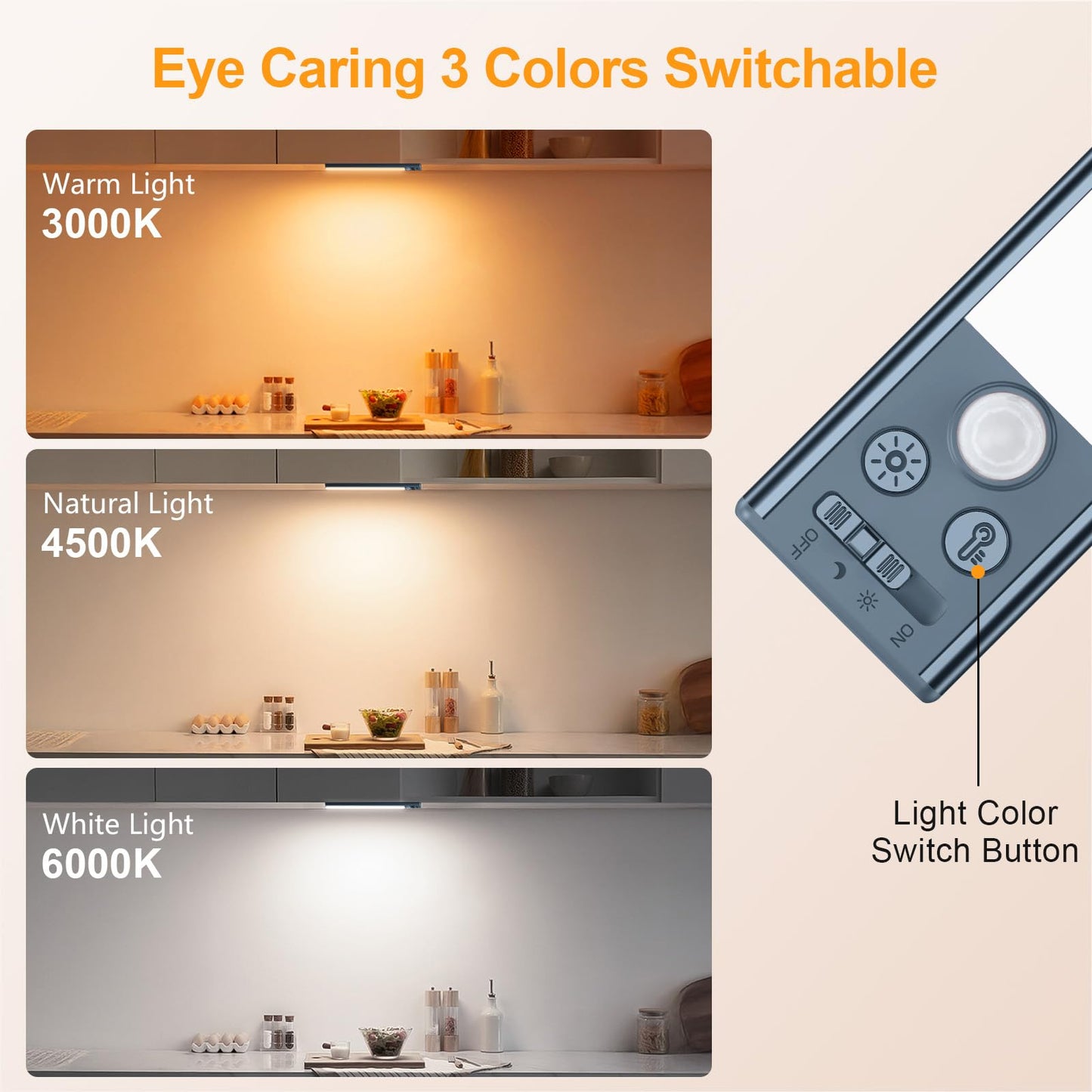 Gritin 10.2inch Under Cabinet Lighting Rechargeable -84 LED Super Bright,3-Color& 5 Level Brightness,4 Modes,Motion Sensor,Long Lasting- Easy Installation Magnetic Under Cabinet Closet Lights -2 Pack