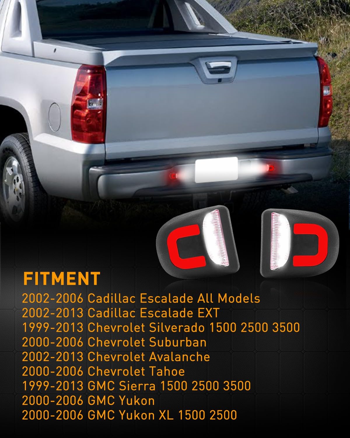 LESAUCE Red OLED Neon Tube LED License Plate Lights Tag Lights Assembly Replacement for Chevy Silverado GMC Sierra 1500 2500 3500 Tahoe Suburban Escalade Yukon XL, 2PCS